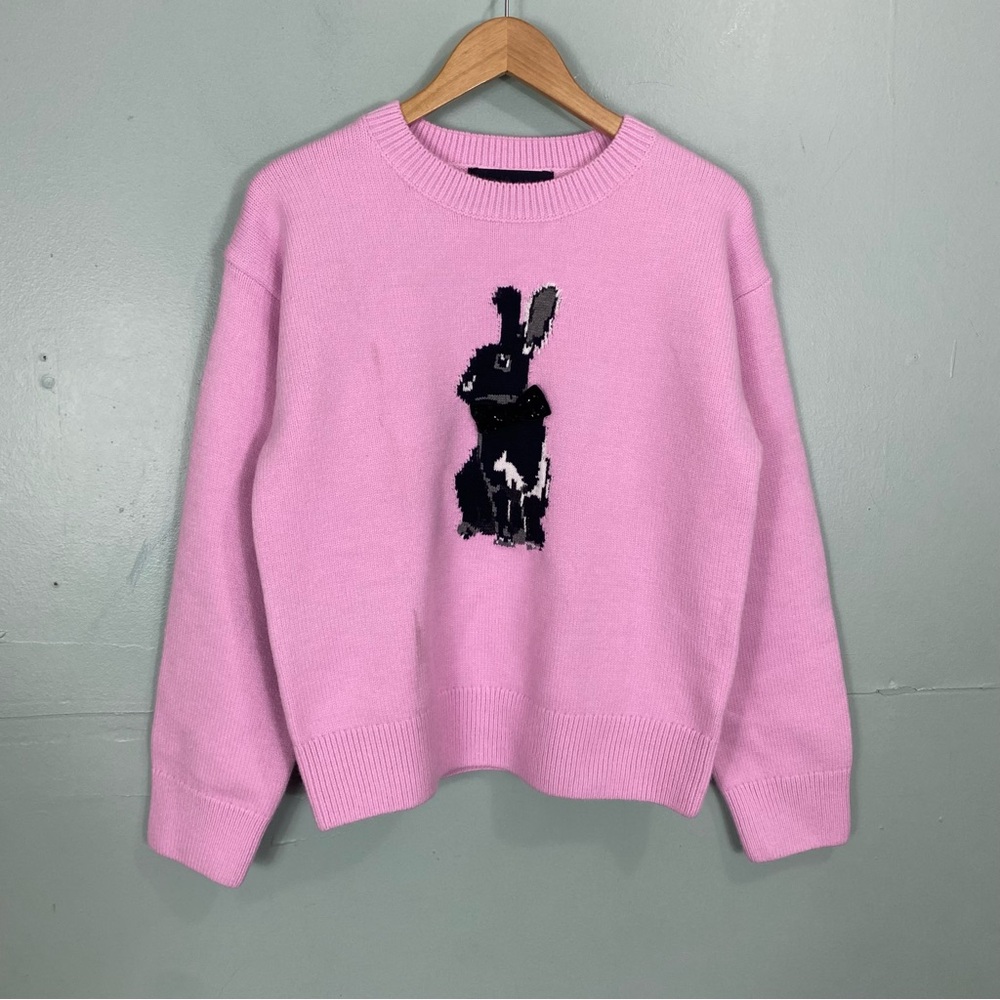 English Factory Bunny Rhinestone Bow Sweater Pink Small FLAWED